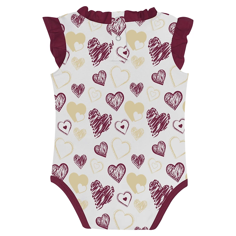 Ensemble de 2 bodies Happy Hearts pour nouveau-né fille Garnet Florida State Seminoles