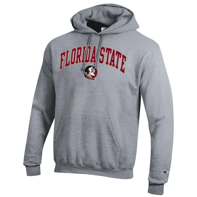 Sweat à capuche en polaire avec logo arqué Champion Heather Grey pour homme des Florida State Seminoles
