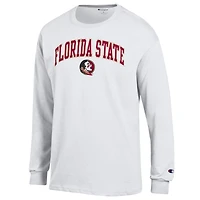 T-shirt à manches longues blanc champion pour homme avec logo Arch Over des Seminoles de l'État Floride