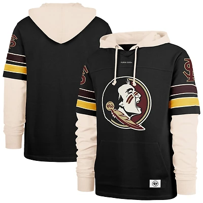 Men's '47  Black Florida State Seminoles Split Zone Cornerback Lacer Pullover Hoodie