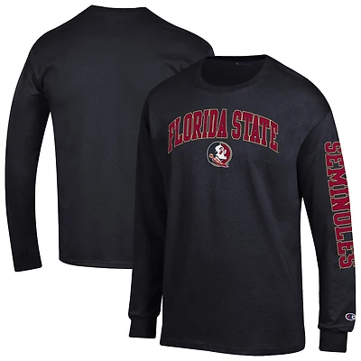 T-shirt à manches longues noir pour homme, champion des Florida State Seminoles, avec logo Arch Over, 2 coups