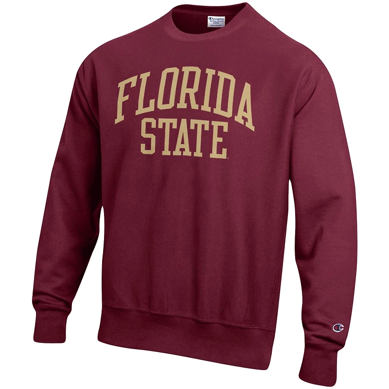Men's Champion Garnet Florida State Seminoles Relaxed Fit Arch Reverse Weave Pullover Sweatshirt