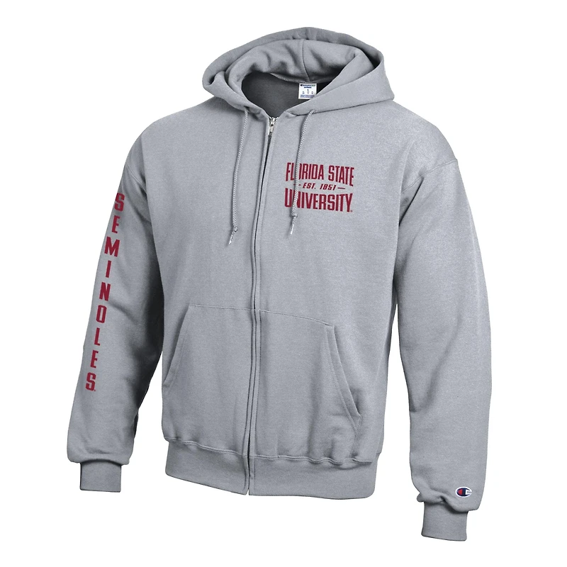 Sweat à capuche zippé en polaire Champion gris Florida State Seminoles Varsity Powerblend pour homme