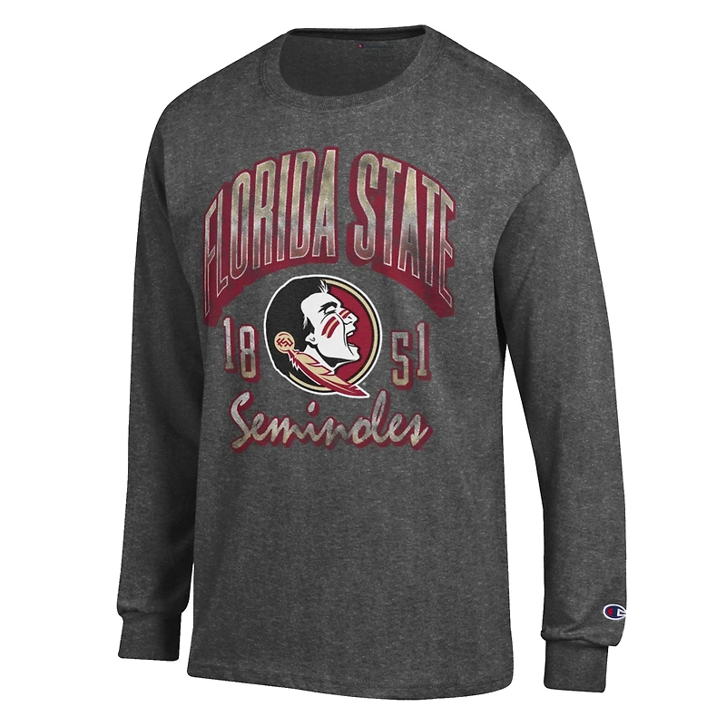 Men's Champion Heather Charcoal Florida State Seminoles Bold Long-Sleeve T-Shirt