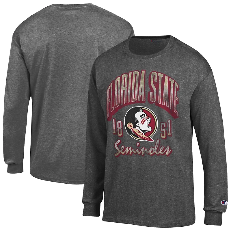 Men's Champion Heather Charcoal Florida State Seminoles Bold Long-Sleeve T-Shirt