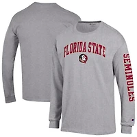 Men's Champion  Heather Gray Florida State Seminoles Arch Over Logo 2-Hit Long Sleeve T-Shirt