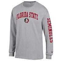Men's Champion  Heather Gray Florida State Seminoles Arch Over Logo 2-Hit Long Sleeve T-Shirt