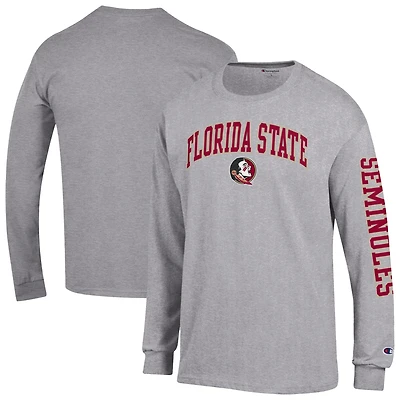 Men's Champion  Heather Gray Florida State Seminoles Arch Over Logo 2-Hit Long Sleeve T-Shirt