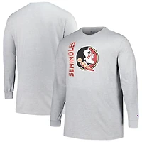 Men's Champion Heather Gray Florida State Seminoles Big & Tall Mascot Long Sleeve T-Shirt