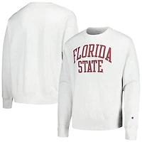 Men's Champion Heather Gray Florida State Seminoles Relaxed Fit Arch Reverse Weave Pullover Sweatshirt