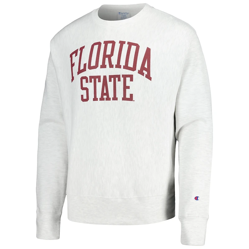 Men's Champion Heather Gray Florida State Seminoles Relaxed Fit Arch Reverse Weave Pullover Sweatshirt