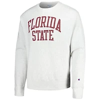 Men's Champion Heather Gray Florida State Seminoles Relaxed Fit Arch Reverse Weave Pullover Sweatshirt