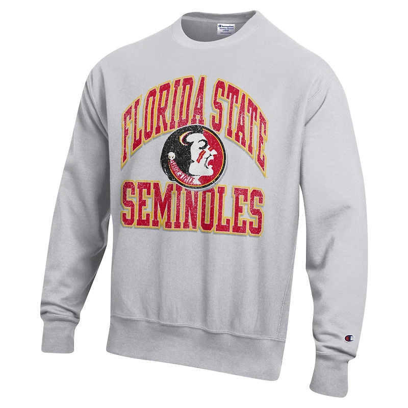 Men's Champion Heather Gray Florida State Seminoles Vault Late Night Reverse Weave Pullover Sweatshirt