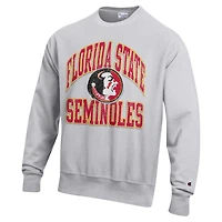 Men's Champion Heather Gray Florida State Seminoles Vault Late Night Reverse Weave Pullover Sweatshirt