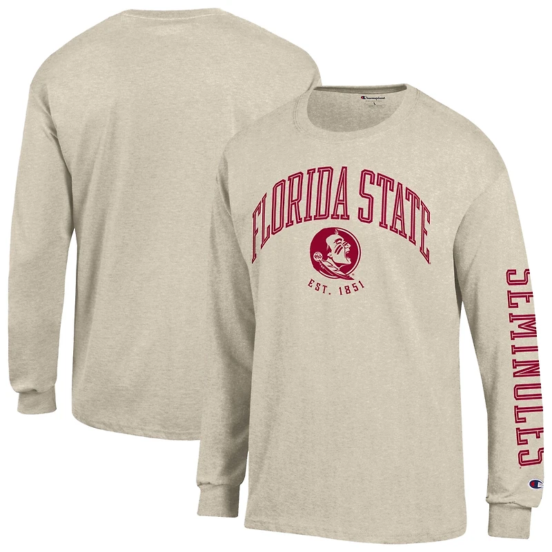 Men's Champion Heather Oatmeal Florida State Seminoles Neutral Arch Long-Sleeve T-Shirt