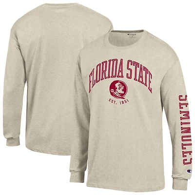 Men's Champion  Heather Oatmeal Florida State Seminoles Neutral Arch Long-Sleeve T-Shirt