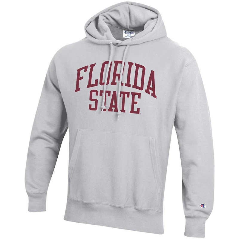 Sweat à capuche Champion Heathered Grey Florida State Seminoles Team Arch Reverse Weave pour hommes