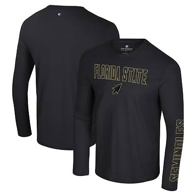 T-shirt à manches longues Colosseum pour hommes, noir, Florida State Seminoles Color Pop Active Blend 2-Hit