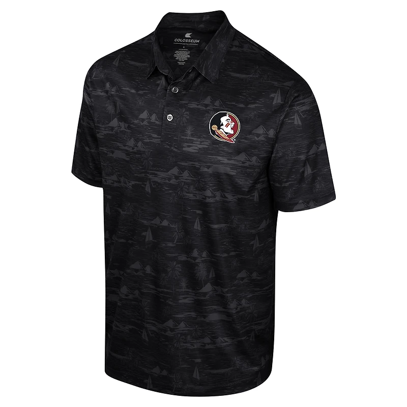 Men's Colosseum Black Florida State Seminoles Daly Print Polo