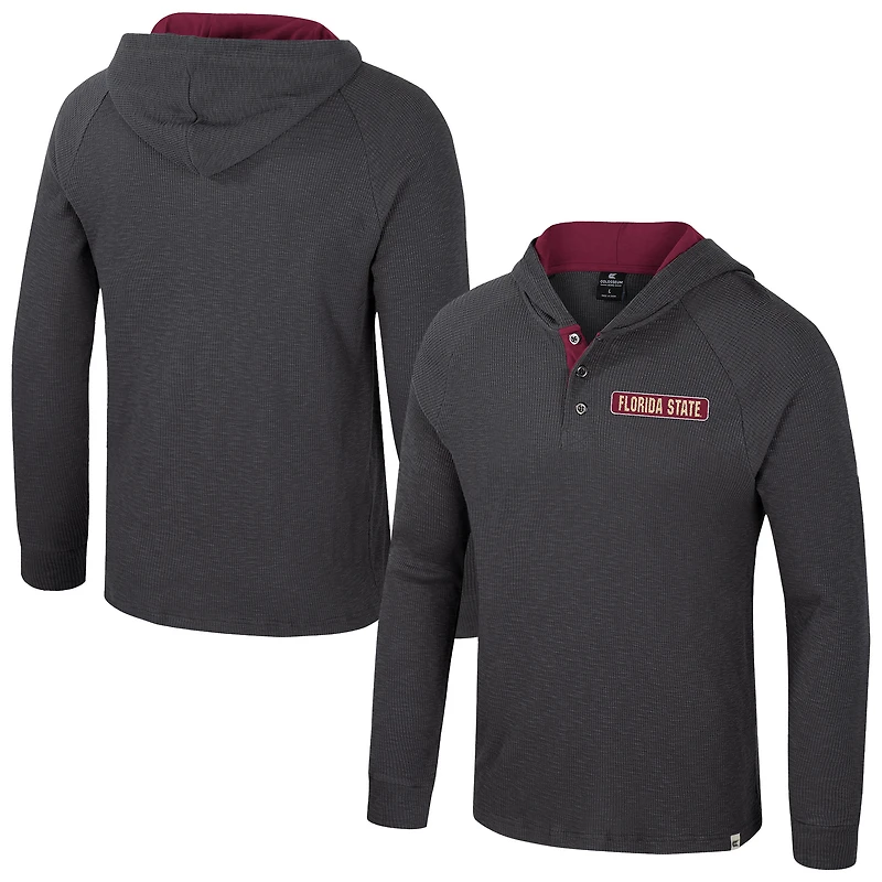 T-shirt à capuche manches longues Henley Dujour Ralgan pour homme Colosseum Charcoal Florida State Seminoles
