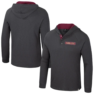 T-shirt à capuche manches longues Henley Dujour Ralgan pour homme Colosseum Charcoal Florida State Seminoles