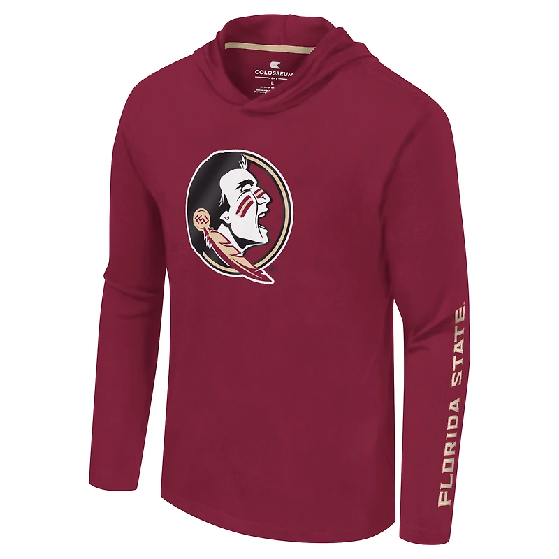 Men's Colosseum Garnet Florida State Seminoles Logo Lockup Active Blend Long Sleeve T-Shirt Hoodie