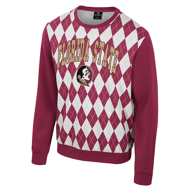 Men's Colosseum Garnet Florida State Seminoles The Dealio Argyle Pullover Sweatshirt