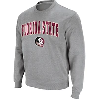 Men's Colosseum Heather Gray Florida State Seminoles Arch & Logo Crew Neck Sweatshirt