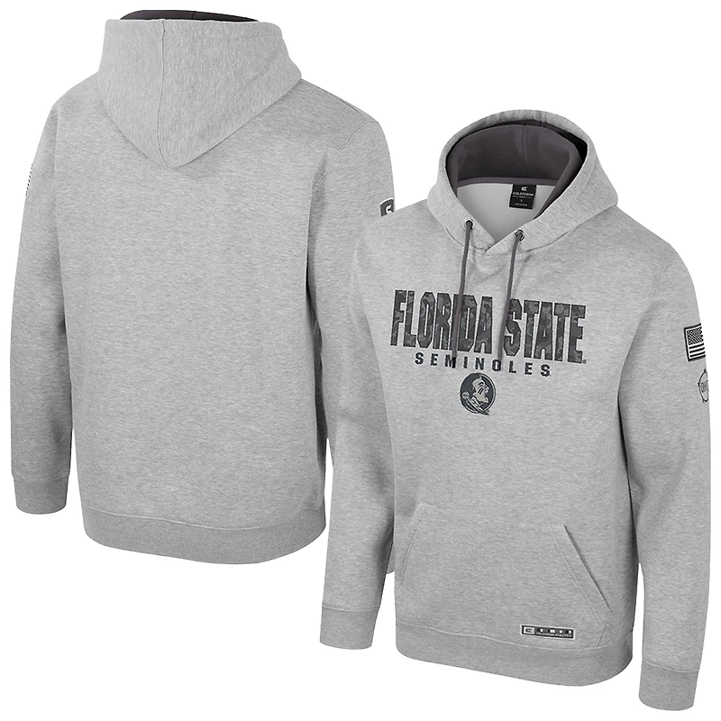 Sweat à capuche imprimé militaire Oorah OHT des Florida State Seminoles pour hommes Colosseum Heather Grey