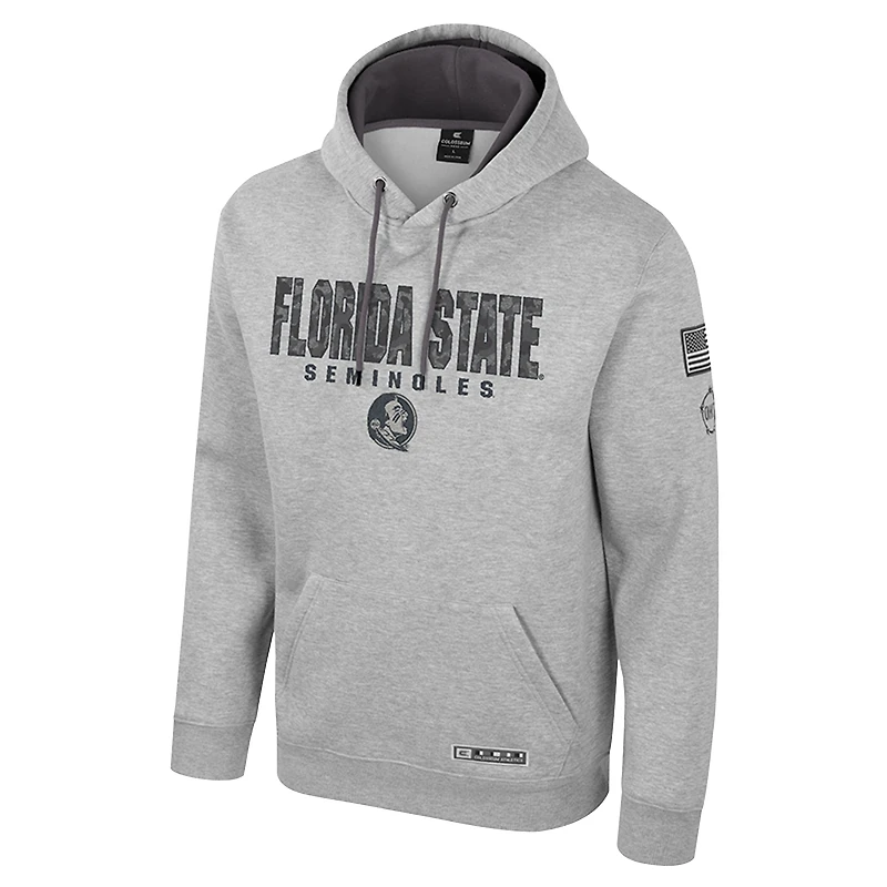Men's Colosseum Heather Gray Florida State Seminoles Oorah OHT Military Appreciation Pullover Hoodie