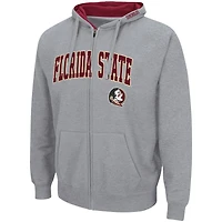 Men's Colosseum Heathered Gray Florida State Seminoles Arch & Logo 3.0 Full-Zip Hoodie