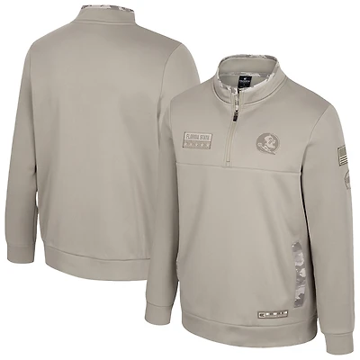 Men's Colosseum Oatmeal Florida State Seminoles Operation Hat Trick Battalion Quarter-Zip Pullover