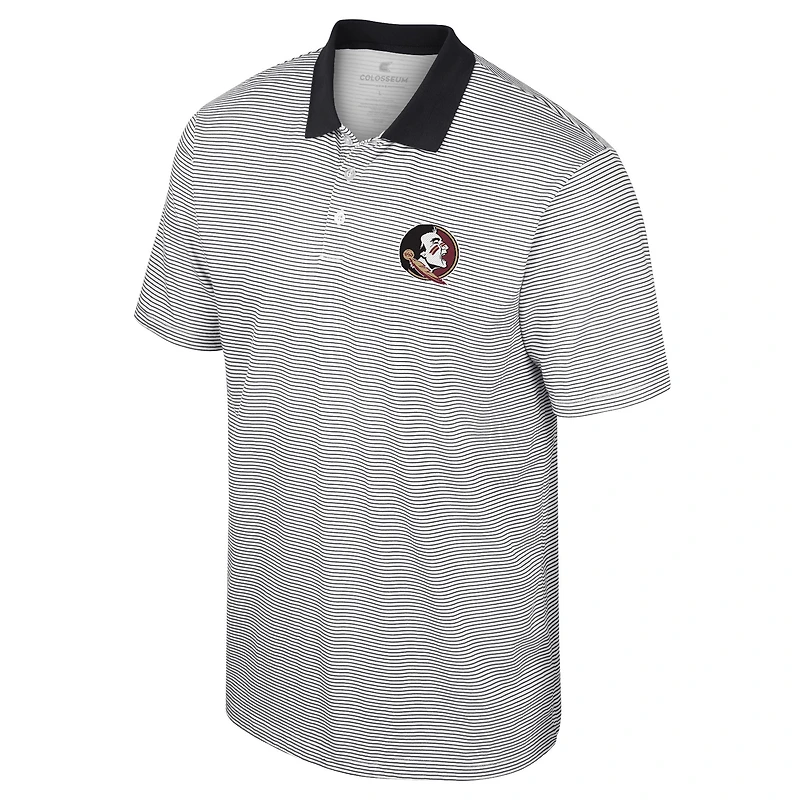 Polo à rayures imprimé Colosseum blanc/noir Florida State Seminoles pour hommes