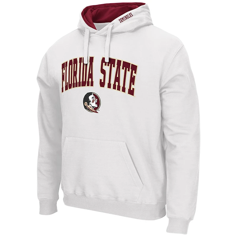 Men's Colosseum White Florida State Seminoles Arch & Logo 3.0 Pullover Hoodie