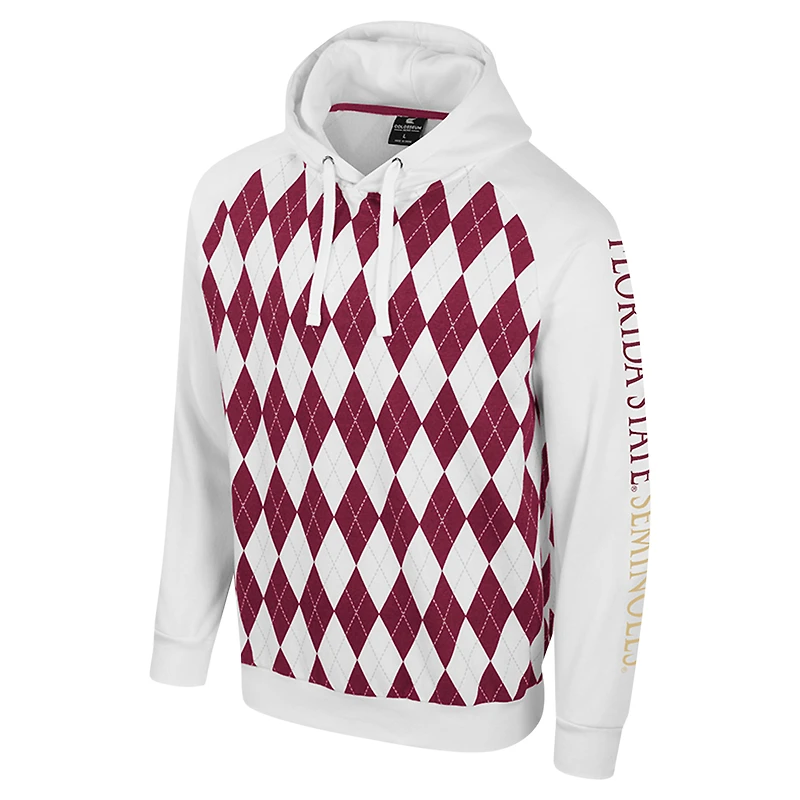 Men's Colosseum White Florida State Seminoles The Dealio Raglan Pullover Hoodie