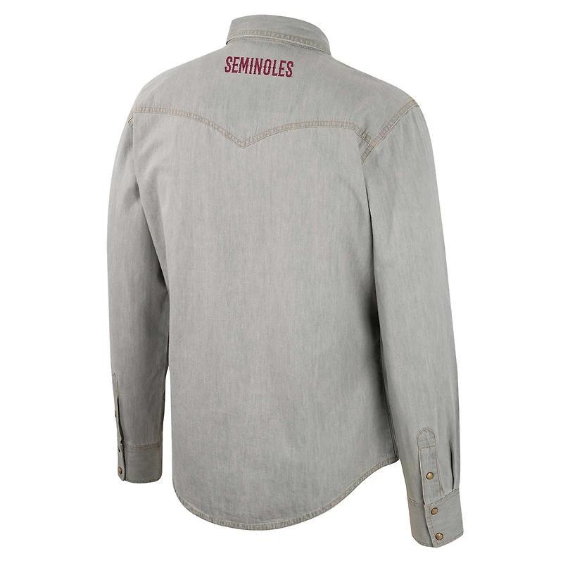 Men's Colosseum x Wrangler Gray Florida State Seminoles Cowboy Cut Western Full-Snap Long Sleeve Shirt