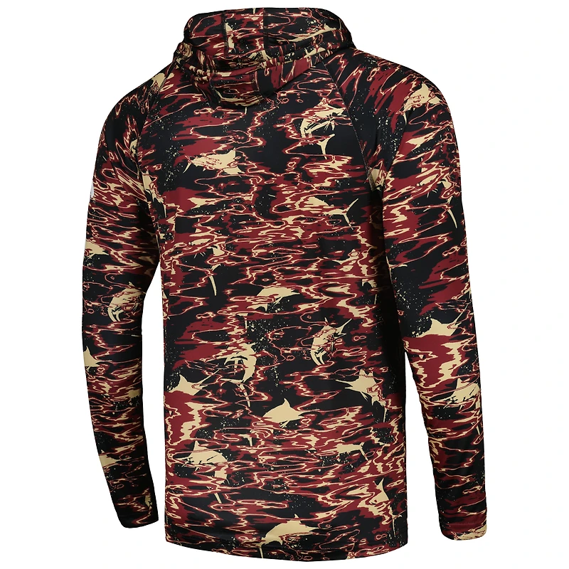 Columbia Black Florida State Seminoles PFG Terminal Tackle Omni-Shade Rippled T-shirt à capuche manches longues pour homme
