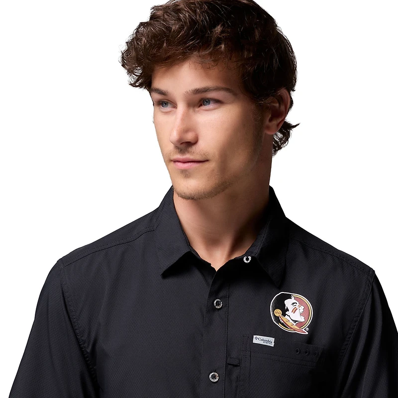 Chemise boutonnée noire Columbia pour homme, motif Florida State Seminoles, Slack Tide Camp