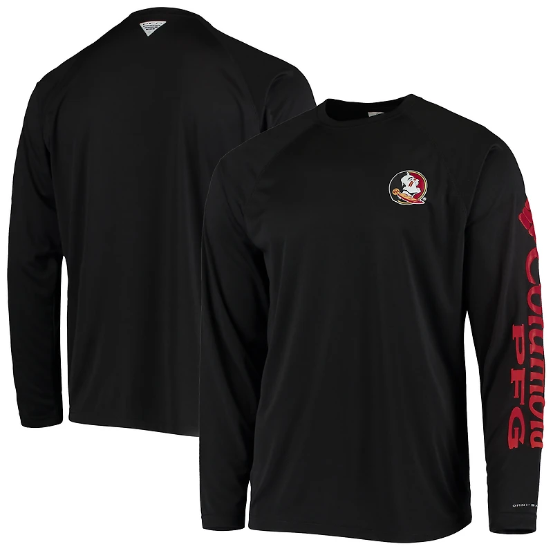 T-shirt à manches longues Columbia Black Florida State Seminoles Terminal Tackle Omni-Shade Raglan pour homme