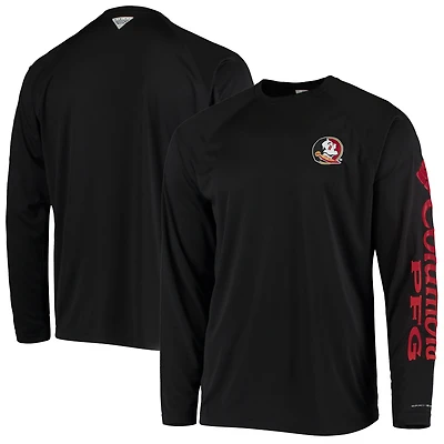 T-shirt à manches longues Columbia Black Florida State Seminoles Terminal Tackle Omni-Shade Raglan pour homme