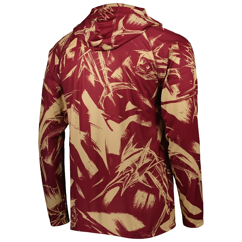 T-shirt à capuche manches longues Columbia Garnet/Gold Florida State Seminoles Super Terminal Tackle Omni-Shade Raglan pour homme