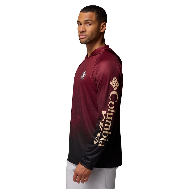 Men's Columbia  Garnet Florida State Seminoles PFG Gradient Water Super Terminal Tackle Hoodie Omni-Wick T-Shirt