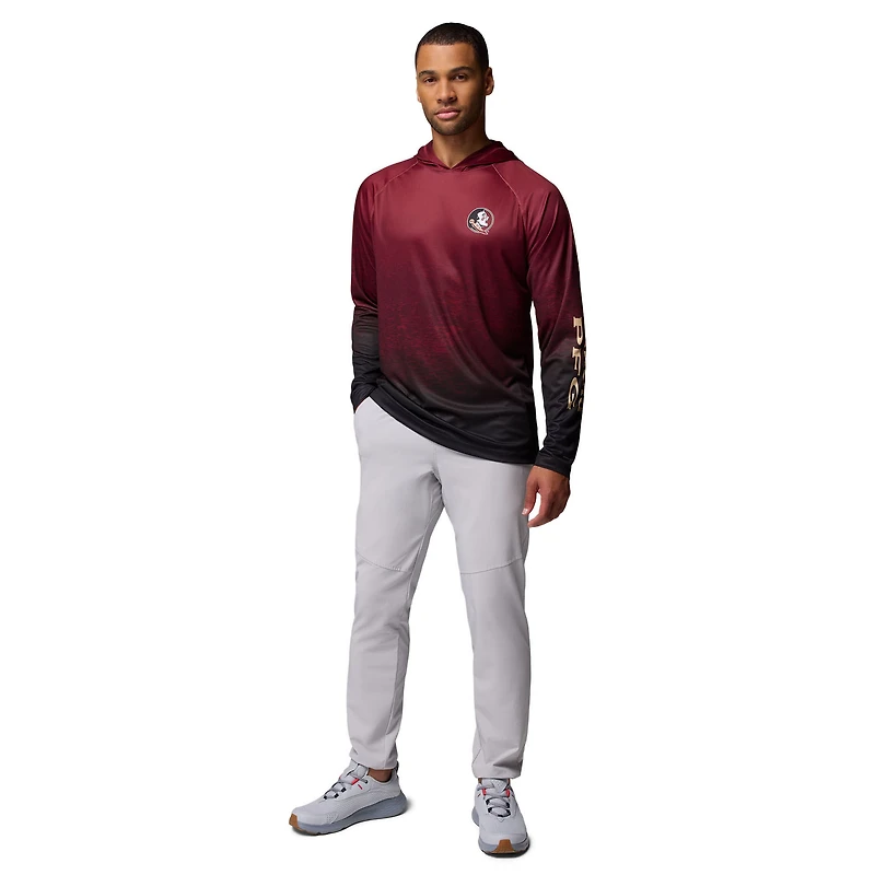 Men's Columbia  Garnet Florida State Seminoles PFG Gradient Water Super Terminal Tackle Hoodie Omni-Wick T-Shirt