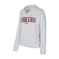 Men's Concepts Sport  White/Gray Florida State Seminoles French Terry Striped V-Neck Pullover Hoodie