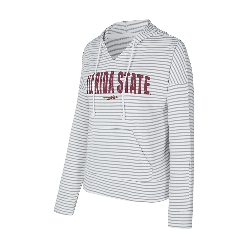 Sweat à capuche rayé col en V et rayures blanches grises des Florida State Seminoles pour homme Concepts Sport