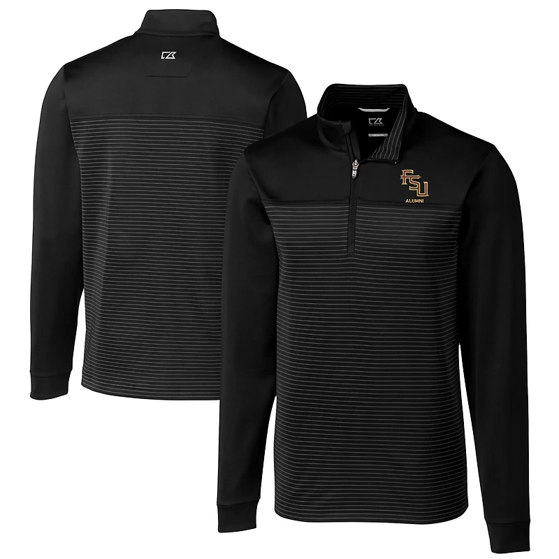 Men's Cutter & Buck Black Florida State Seminoles Alumni Logo Traverse Stripe Stretch Quarter-Zip Pullover Top