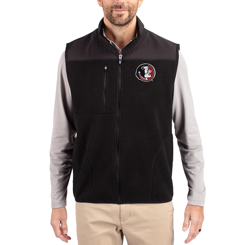 Gilet zippé Cutter & Buck noir Florida State Seminoles Cascade Eco Fleece pour homme