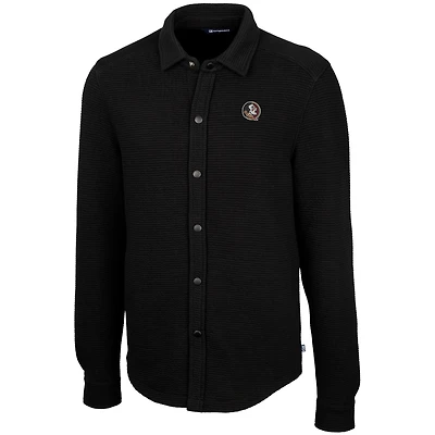 Men's Cutter & Buck Black Florida State Seminoles Coastal Button-Up Shirt Jacket