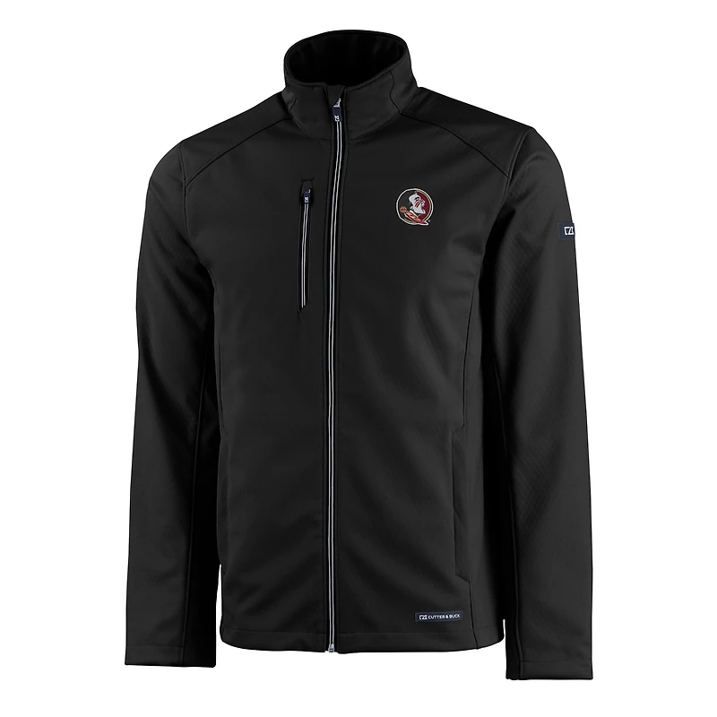Men's Cutter & Buck Black Florida State Seminoles Evoke Eco Softshell Recycled Full-Zip Jacket