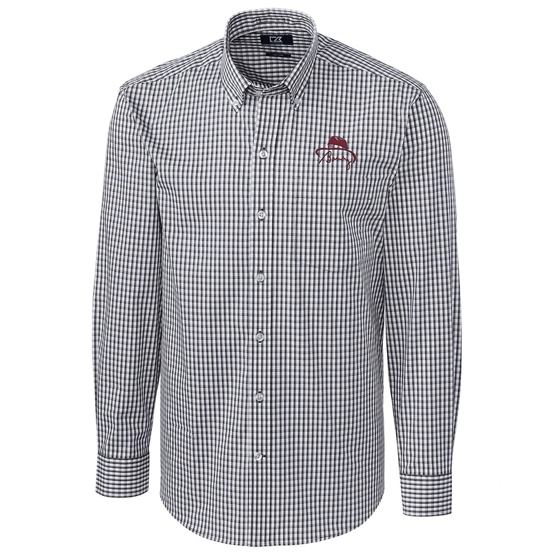 Men's Cutter & Buck Bobby Bowden Charcoal Florida State Seminoles Big Tall Epic Easy Care Gingham Long Sleeve Button-Down Shirt